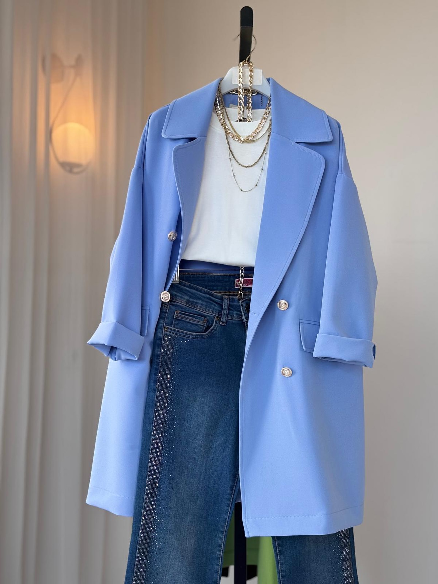 Gabardina Oversize Azul Lavanda