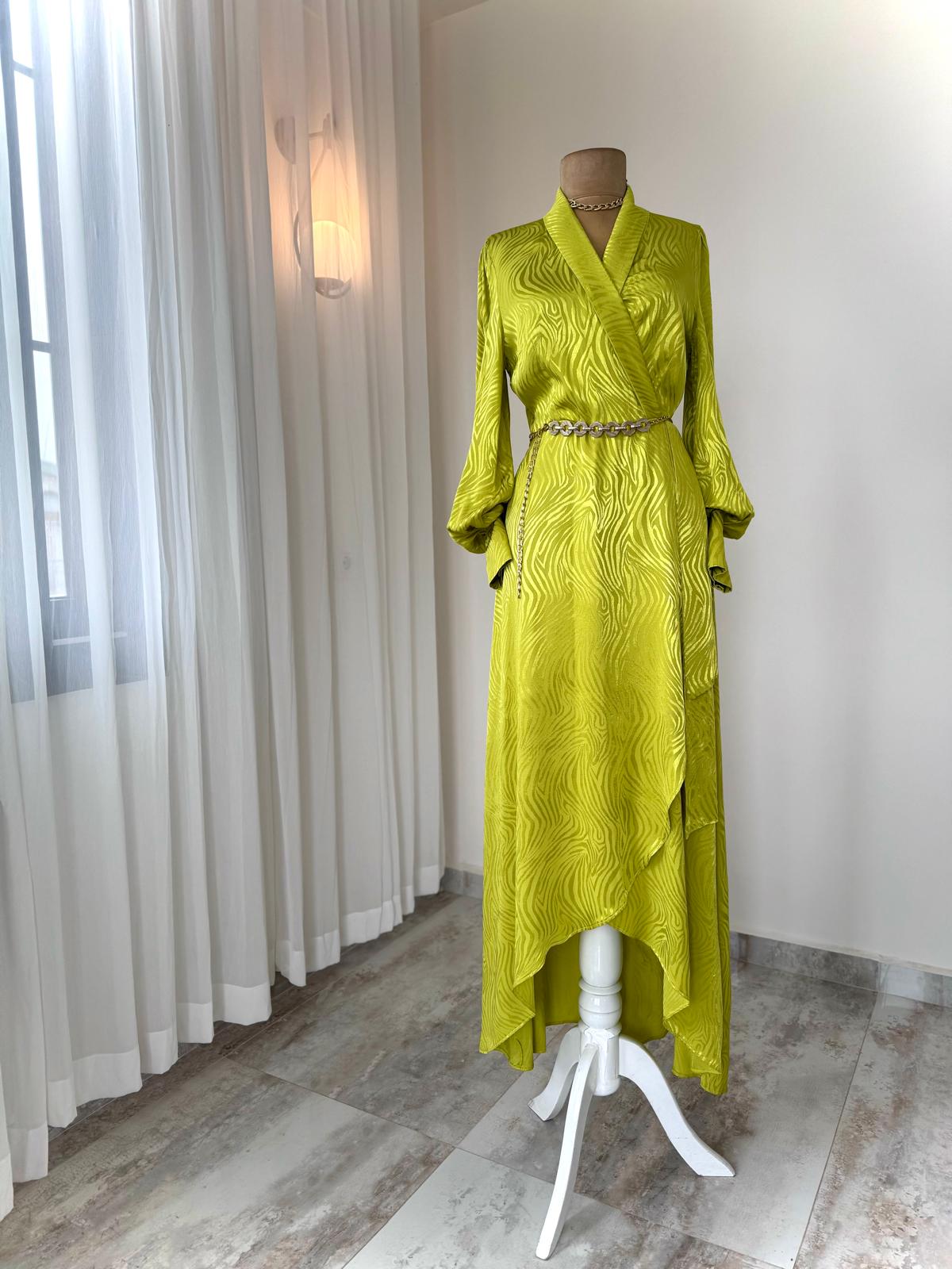 Vestido Midi Cruzado en Verde Lima
