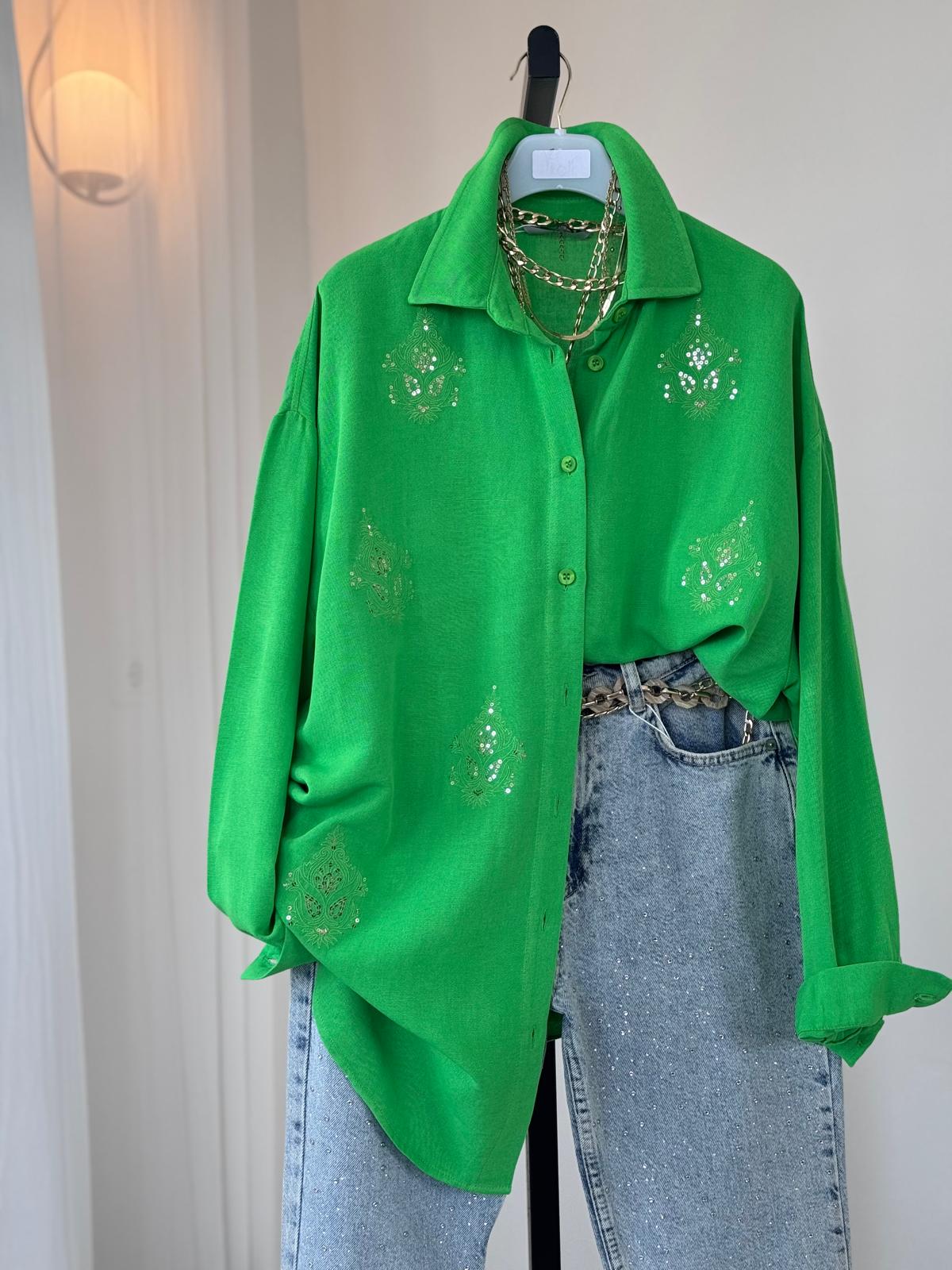 Blusa Verde con Bordado y Lentejuelas