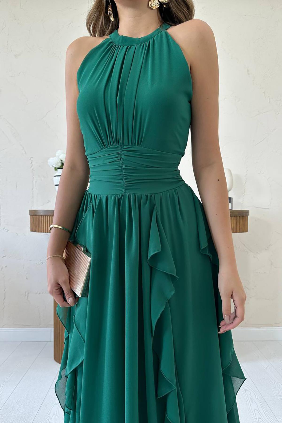 Vestido de fiesta largo verde esmeralda - Imagen 3