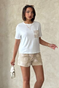 Blusa blanca bolsillo tejido