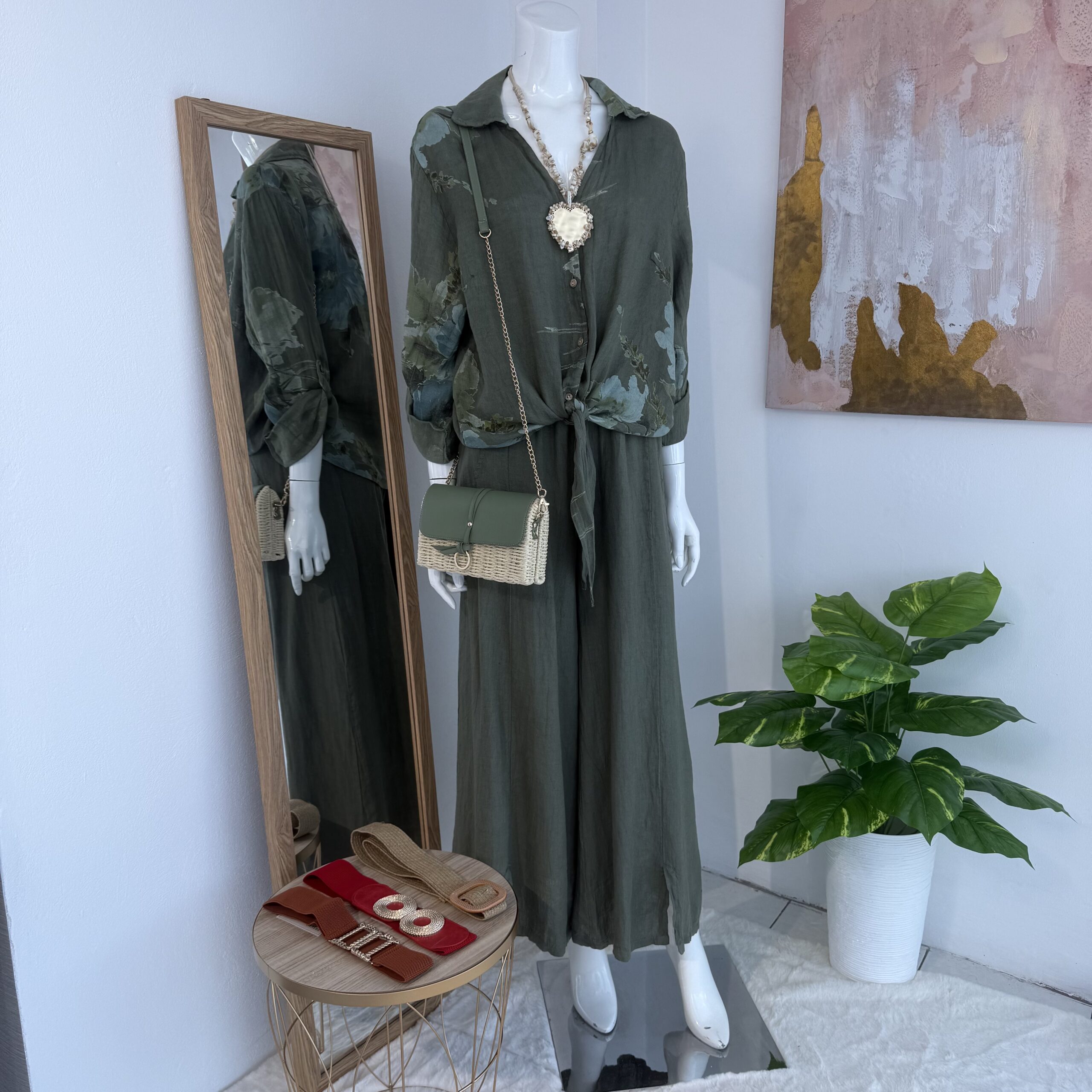 Blusa Verde Oliva – Lino Italiano Estampado - Imagen 2