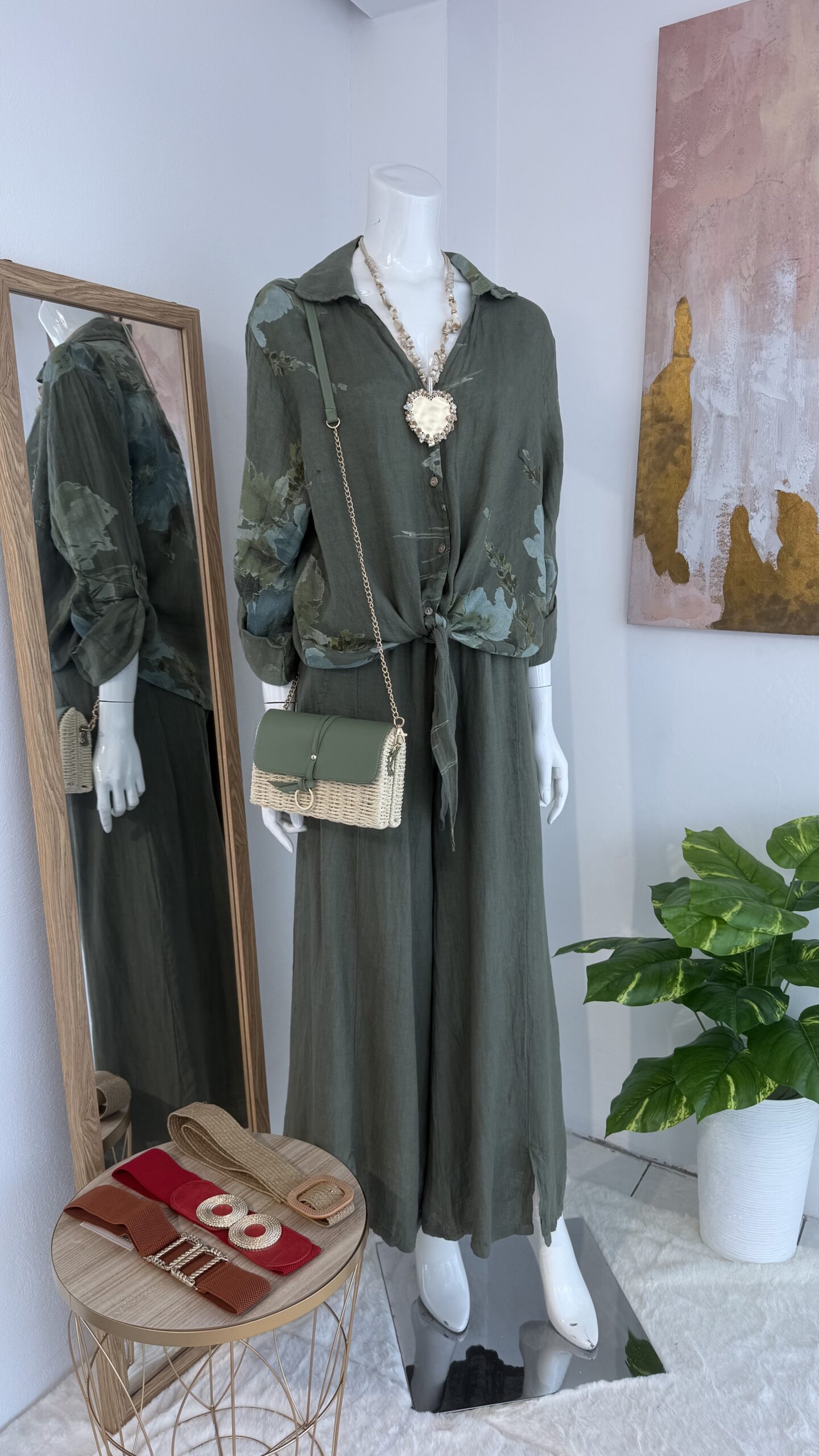 Blusa Verde Oliva – Lino Italiano Estampado