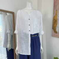 Blusa Blanca Talla Única para Mujer – Botonadura Frontal y Bolsillo con Lentejuela | Tienda Altiva Costa Rica