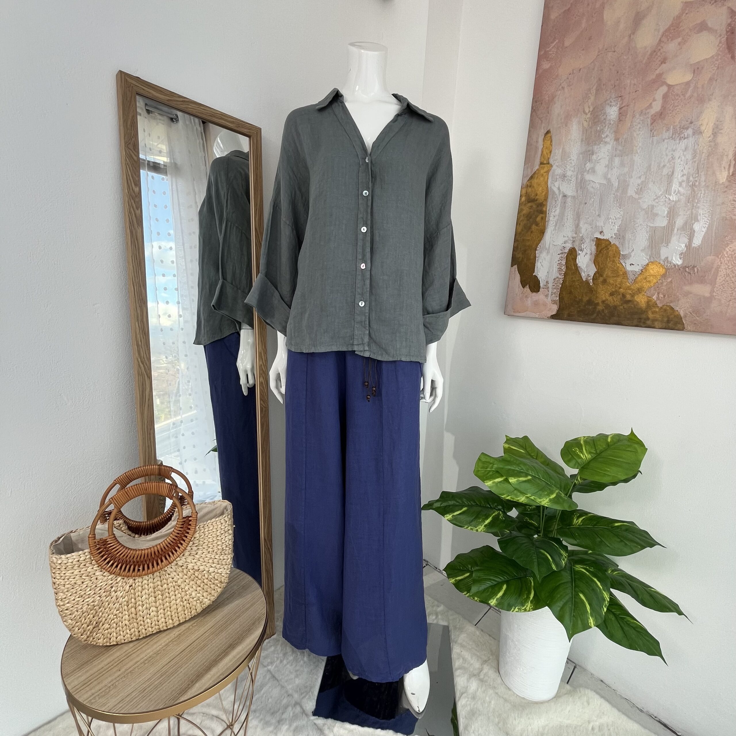 Blusa Gris en Lino Italiano Premium - Imagen 2