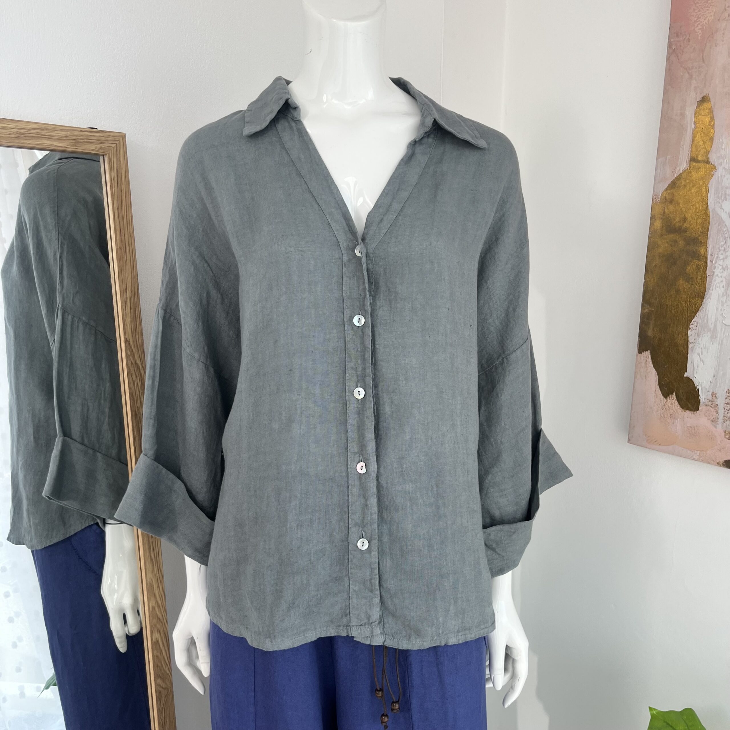Blusa Gris en Lino Italiano Premium