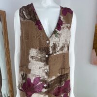 Chaleco de Lino Italiano Estampado Floral Café