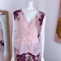 Chaleco de Lino Italiano Estampado Floral Rosado