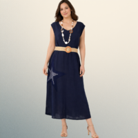 Vestido de Lino Italiano Azul Marino con Estrella en Lentejuelas.