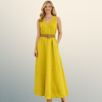 Vestido Largo Amarillo Mostaza de Lino Italiano