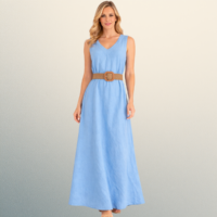 Vestido Largo Celeste de Lino Italiano