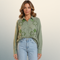 Blusa Verde Talla Única para Mujer – Flores Bordadas con Lentejuela | Talla Única