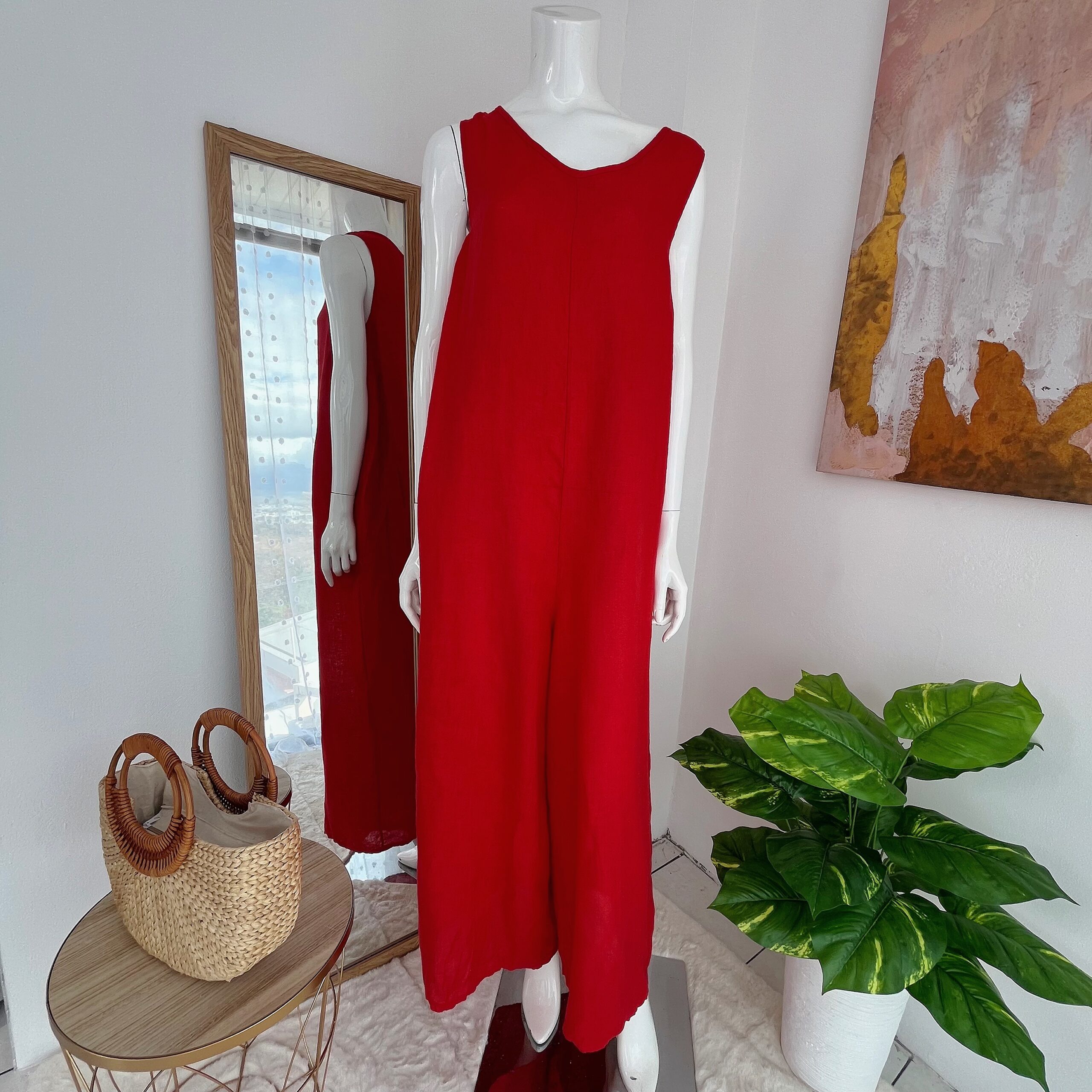 Enterizo Rojo Elegante de Lino Italiano - Imagen 8