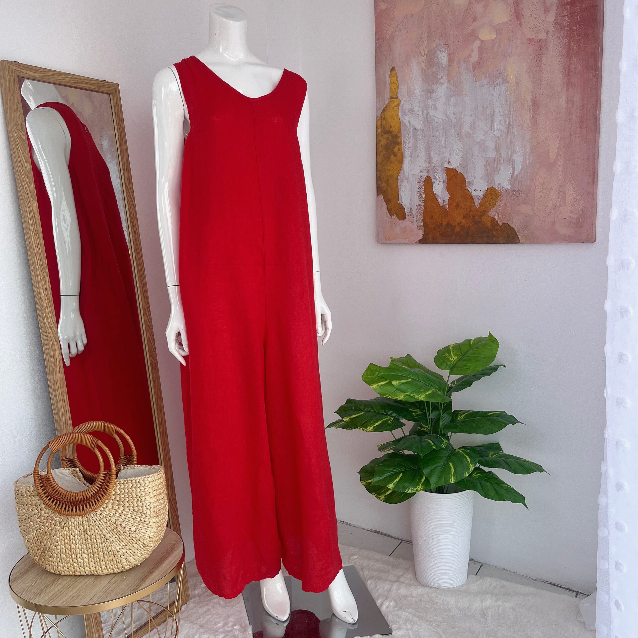 Enterizo Rojo Elegante de Lino Italiano - Imagen 7