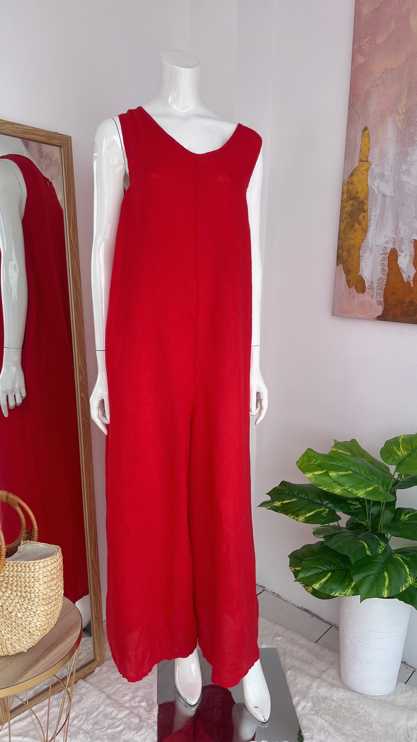 Enterizo Rojo Elegante de Lino Italiano - Imagen 6