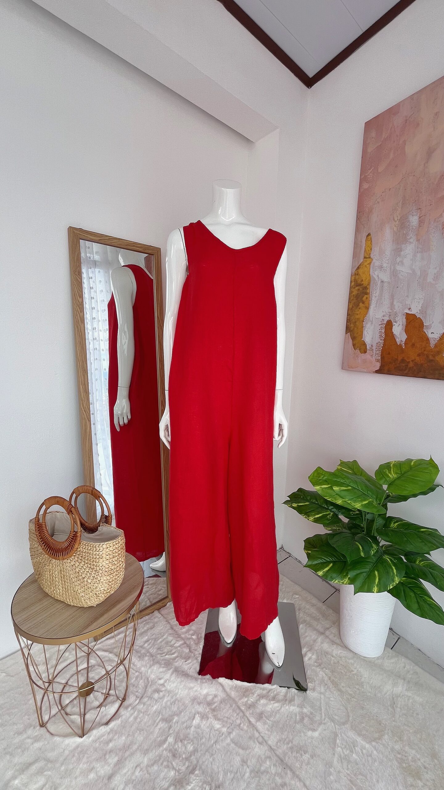 Enterizo Rojo Elegante de Lino Italiano - Imagen 5