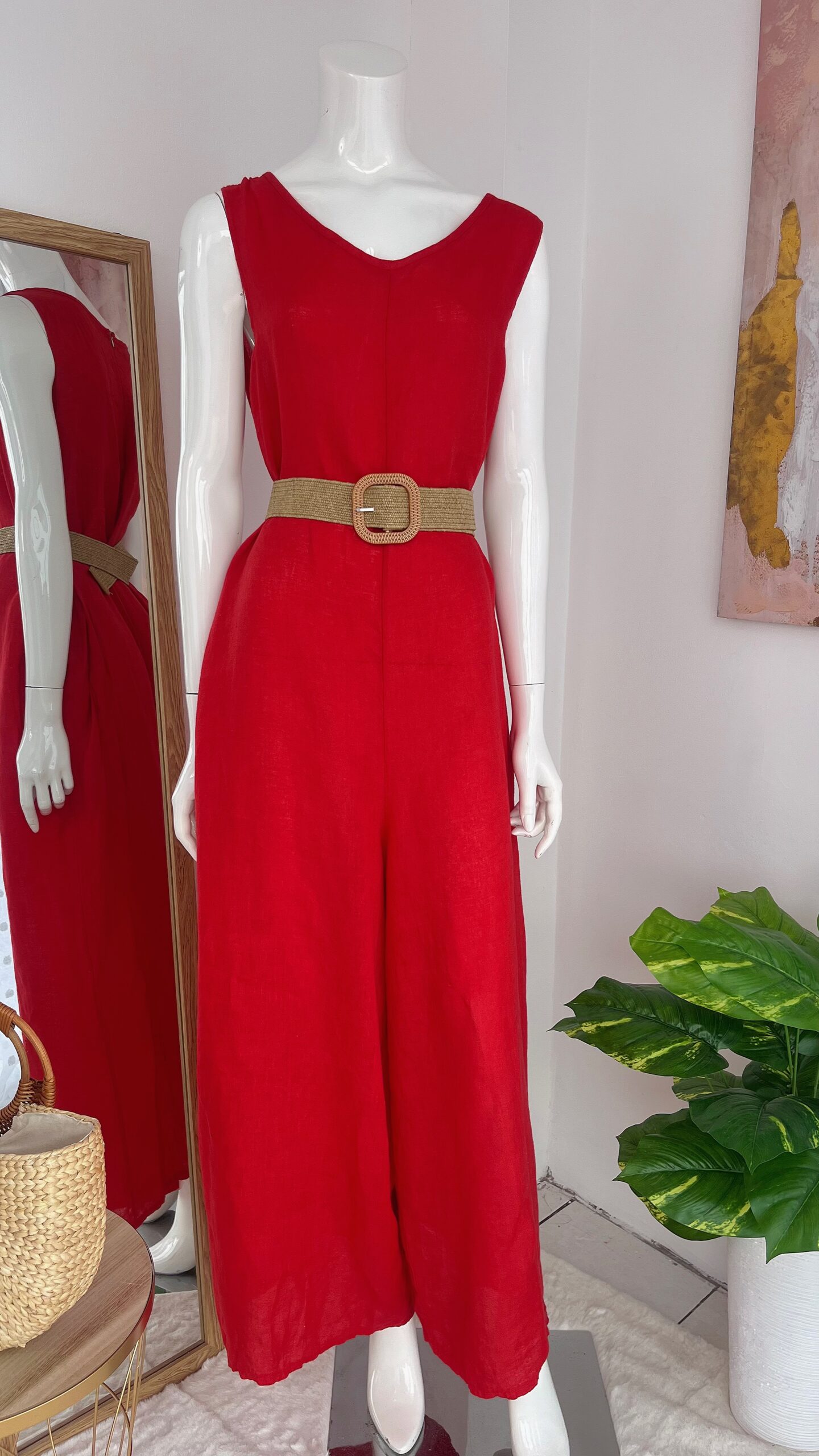 Enterizo Rojo Elegante de Lino Italiano - Imagen 4