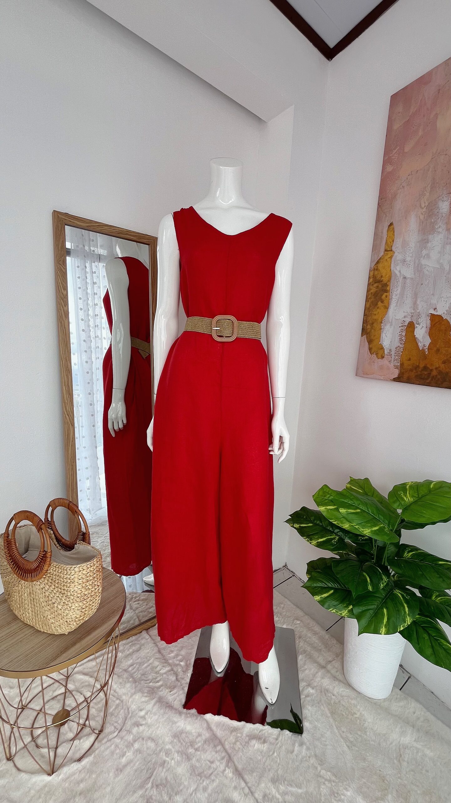 Enterizo Rojo Elegante de Lino Italiano - Imagen 3