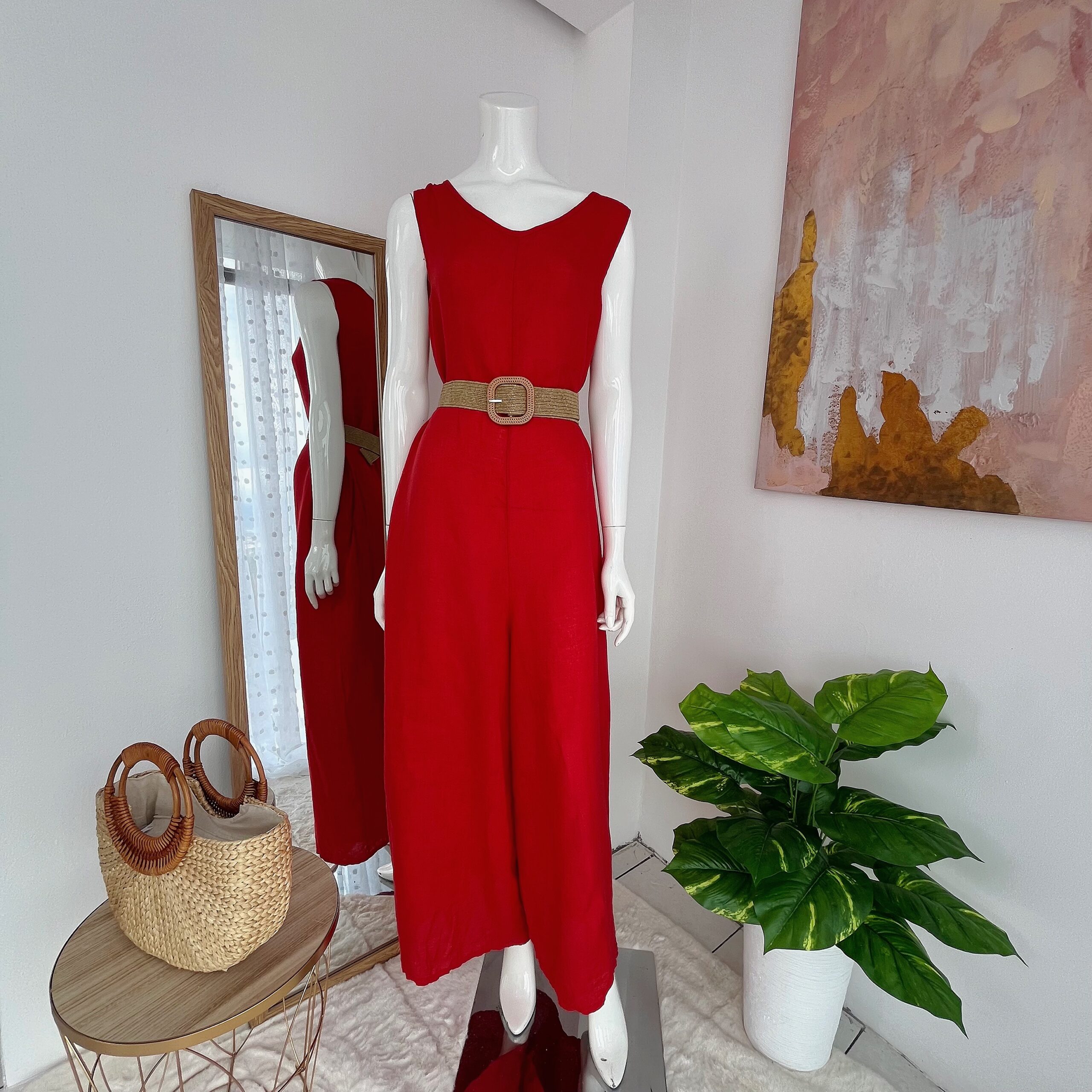 Enterizo Rojo Elegante de Lino Italiano - Imagen 2