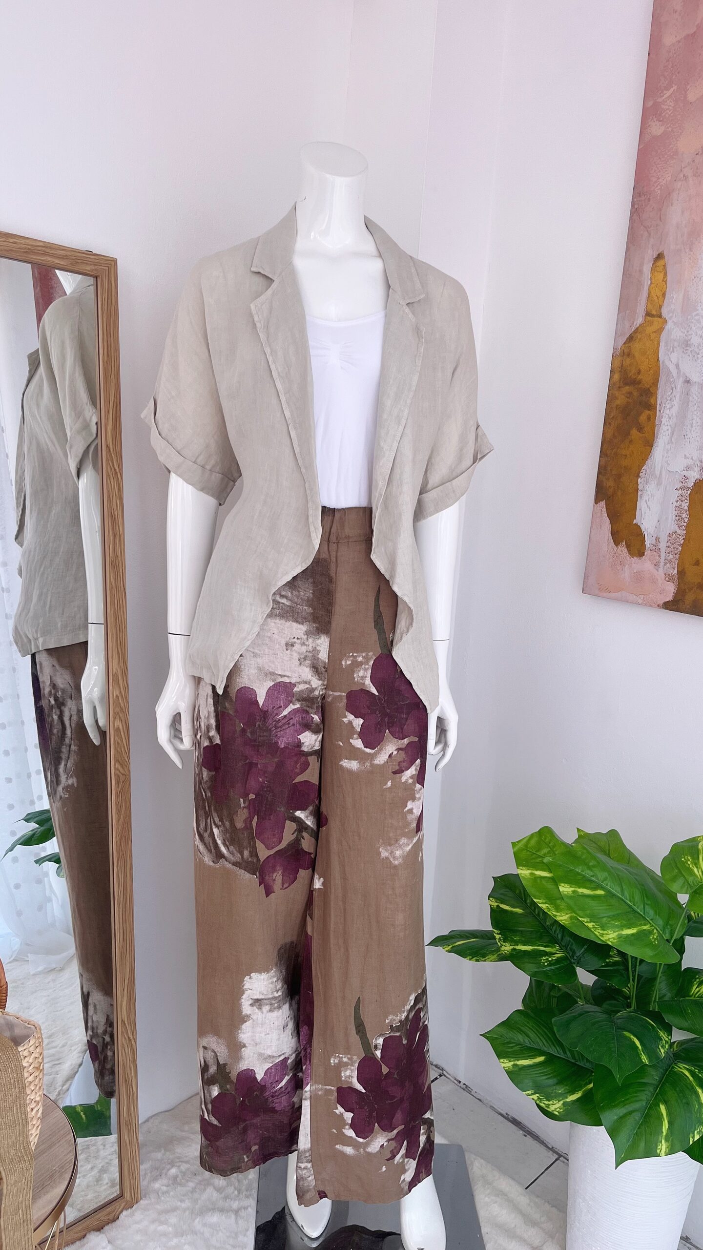 Blusa Kimono Beige de Lino Italiano - Imagen 3