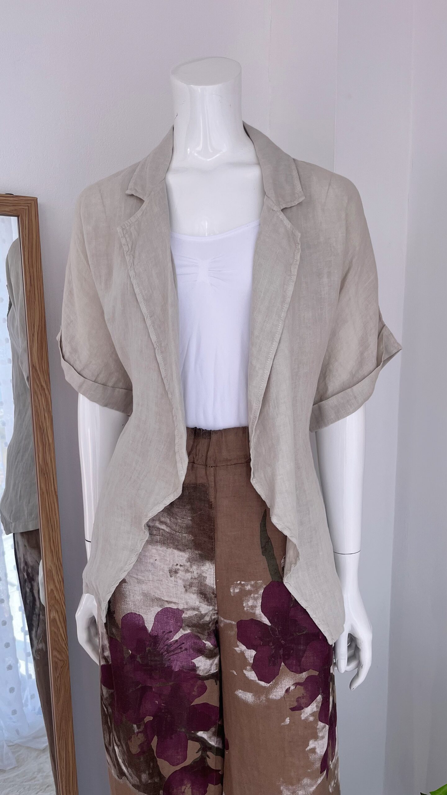 Blusa Kimono Beige de Lino Italiano - Imagen 4