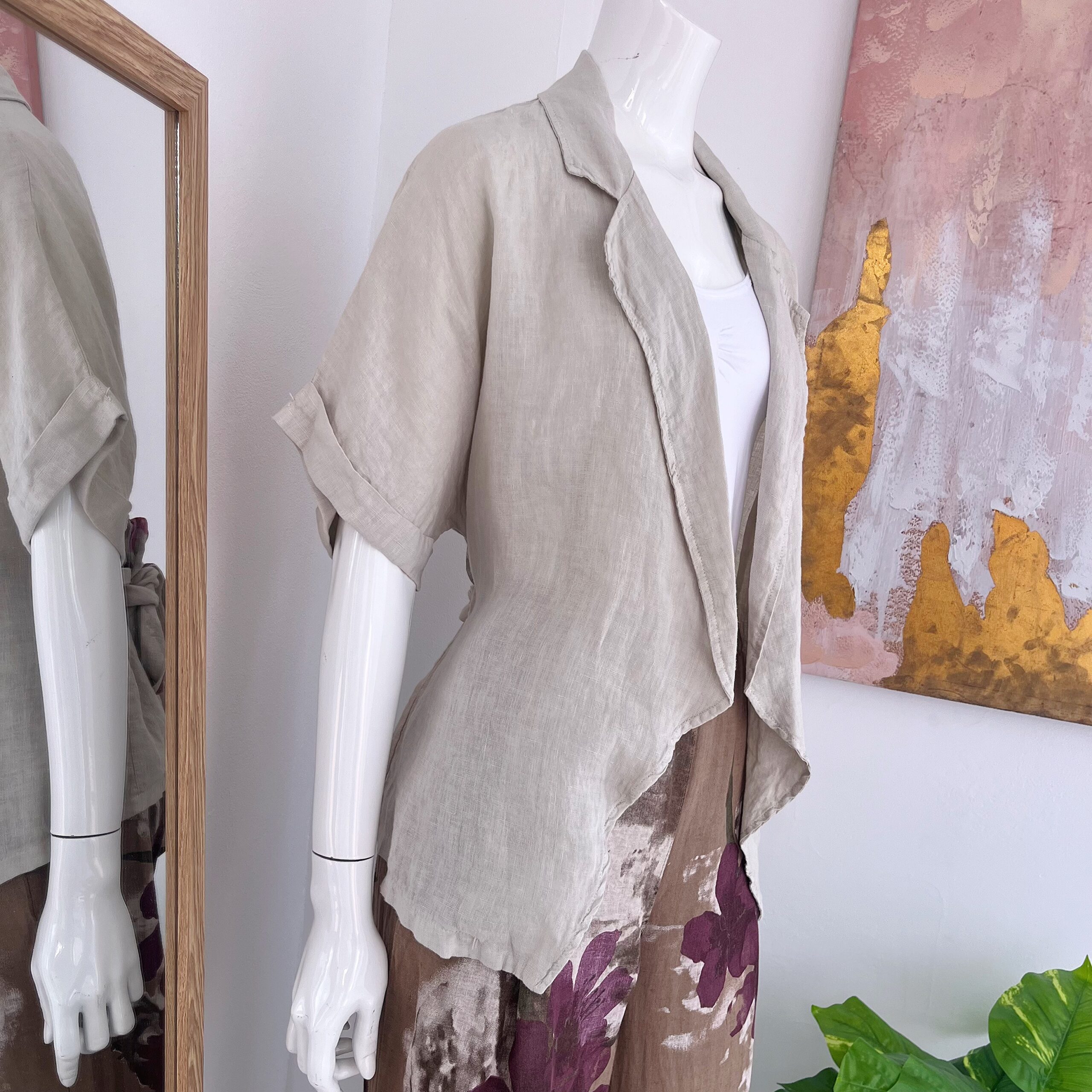 Blusa Kimono Beige de Lino Italiano - Imagen 2