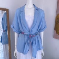 Blusa Kimono Celeste de Lino Italiano