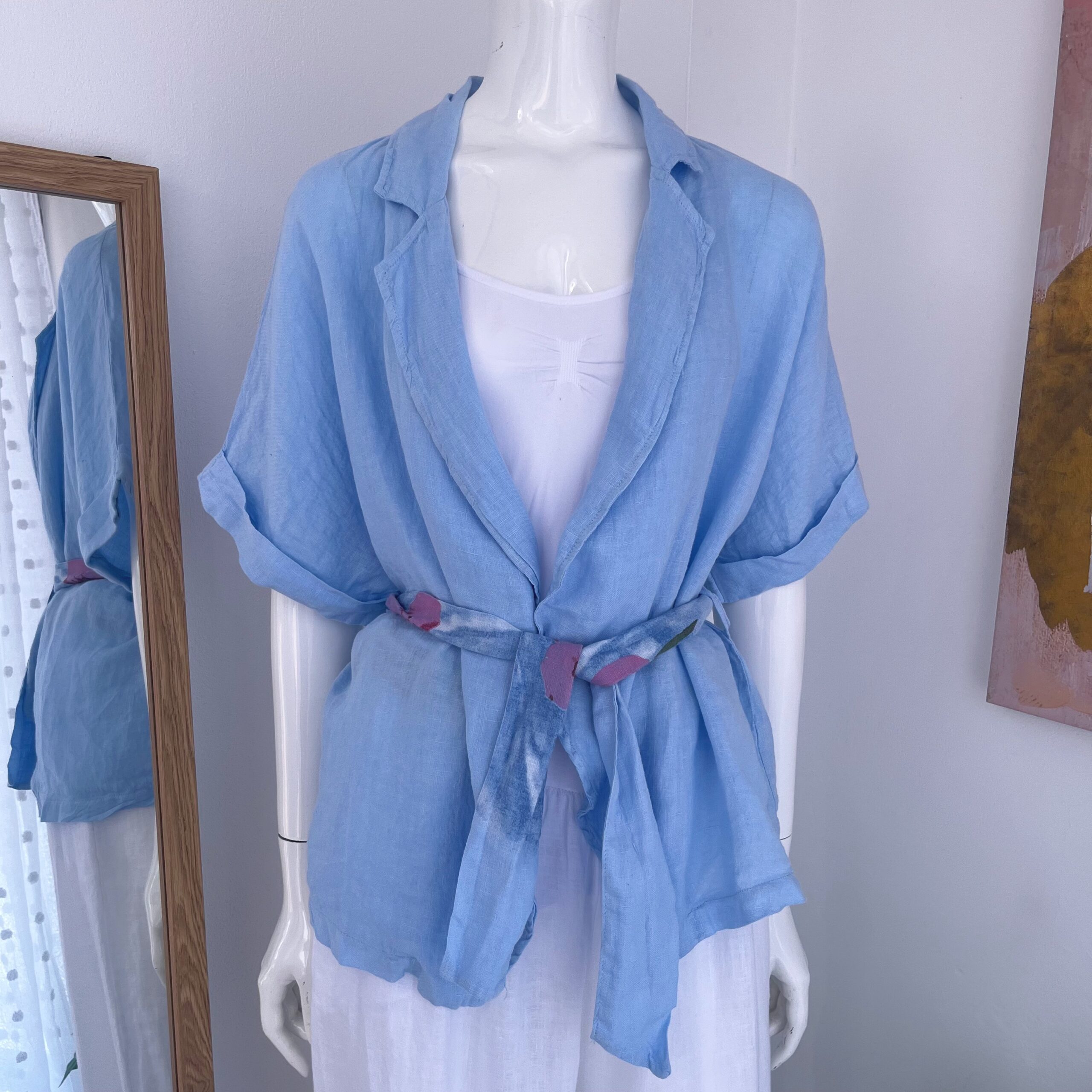 Blusa Kimono Celeste de Lino Italiano