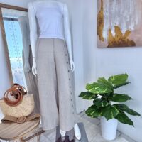 Palazzo Beige Natural con Botones en Lino Italiano Premium