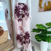 Pantalón Palazo de Lino Italiano Estampado Floral Rosado