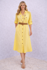 Vestido Camisero de Lino Italiano Premium Amarillo