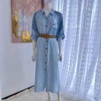 Vestido Camisero de Lino Italiano Premium Celeste