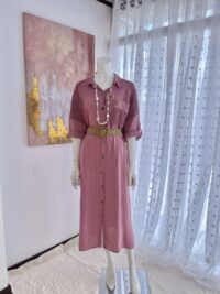 Vestido Camisero de Lino Italiano Premium Rosado