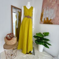 Vestido Largo Amarillo Mostaza de Lino Italiano