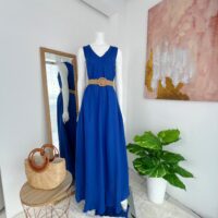 Vestido Largo Azul Rey de Lino Italiano