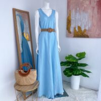 Vestido Largo Celeste de Lino Italiano
