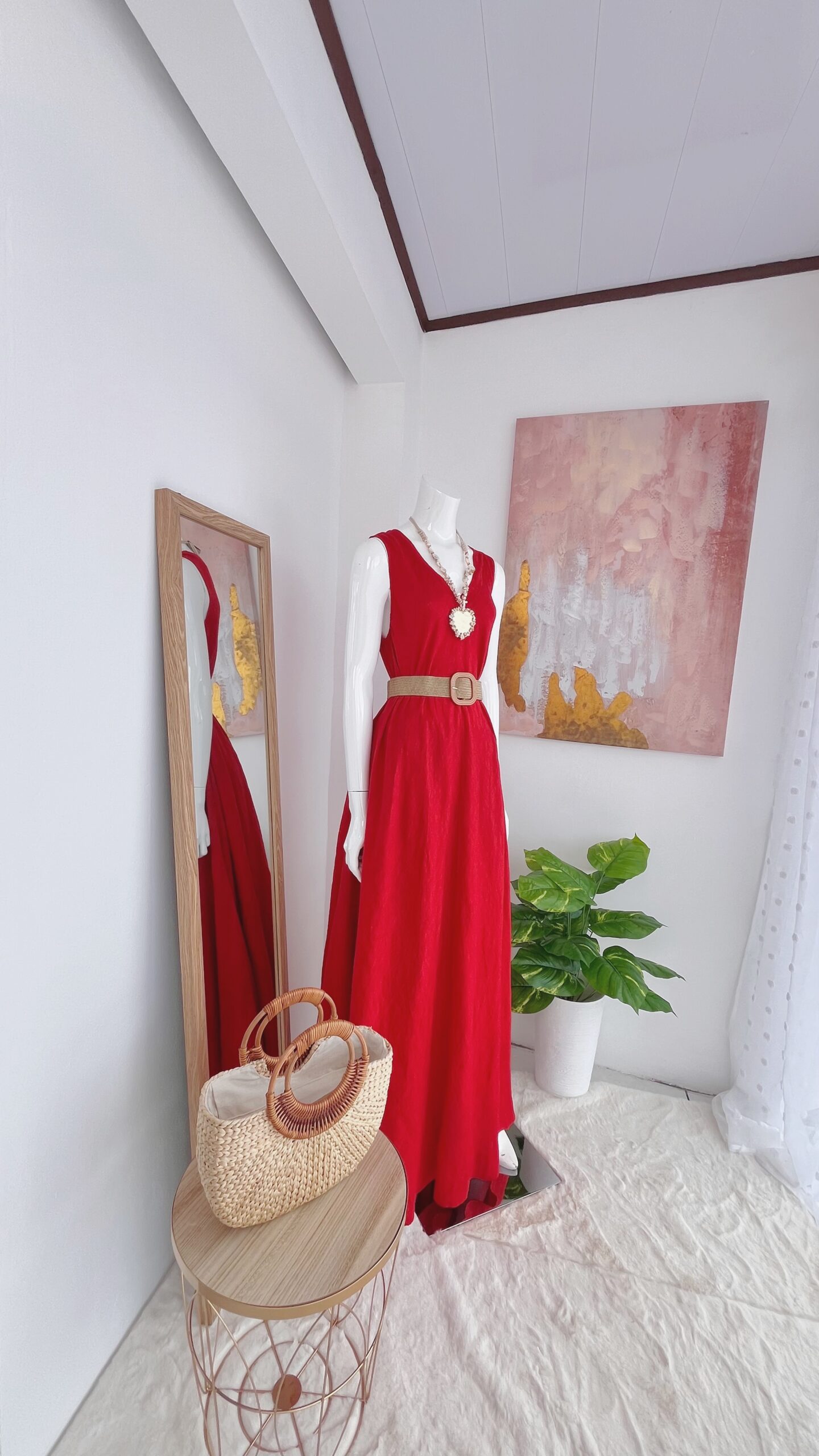Vestido Largo Rojo de Lino Italiano - Imagen 5