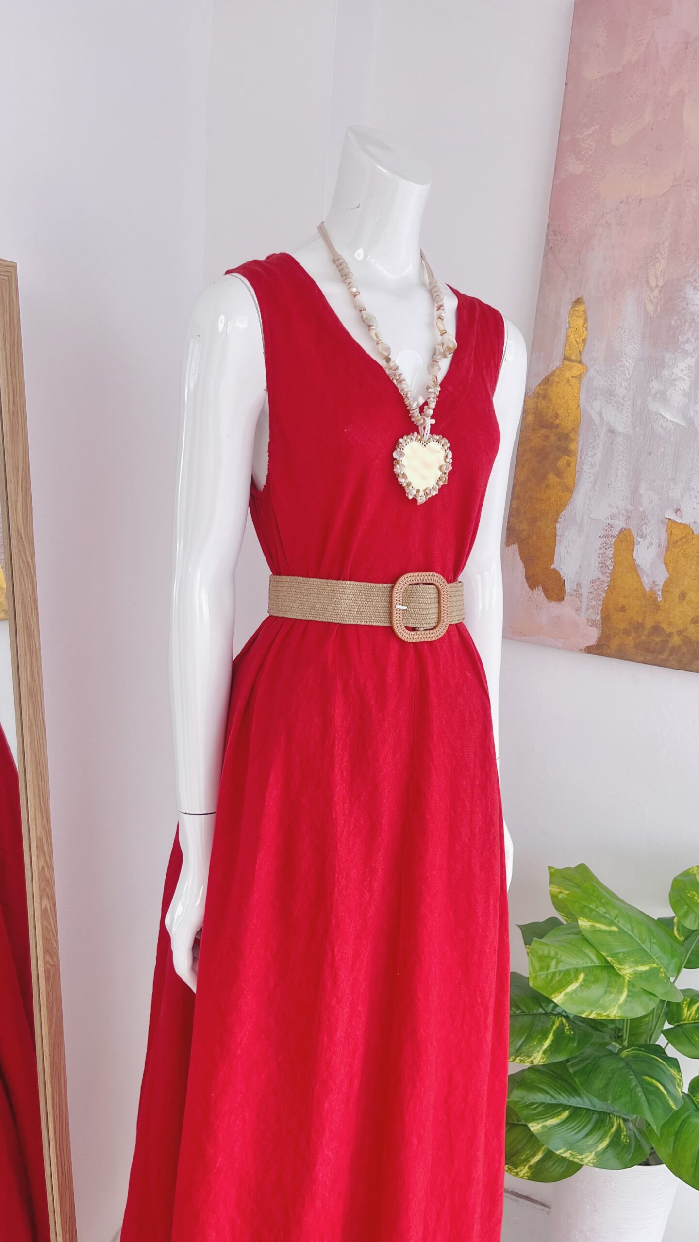 Vestido Largo Rojo de Lino Italiano - Imagen 4