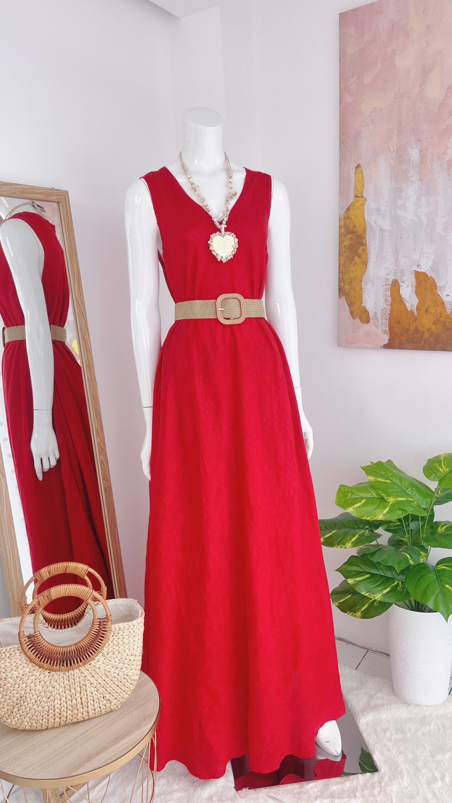 Vestido Largo Rojo de Lino Italiano - Imagen 3