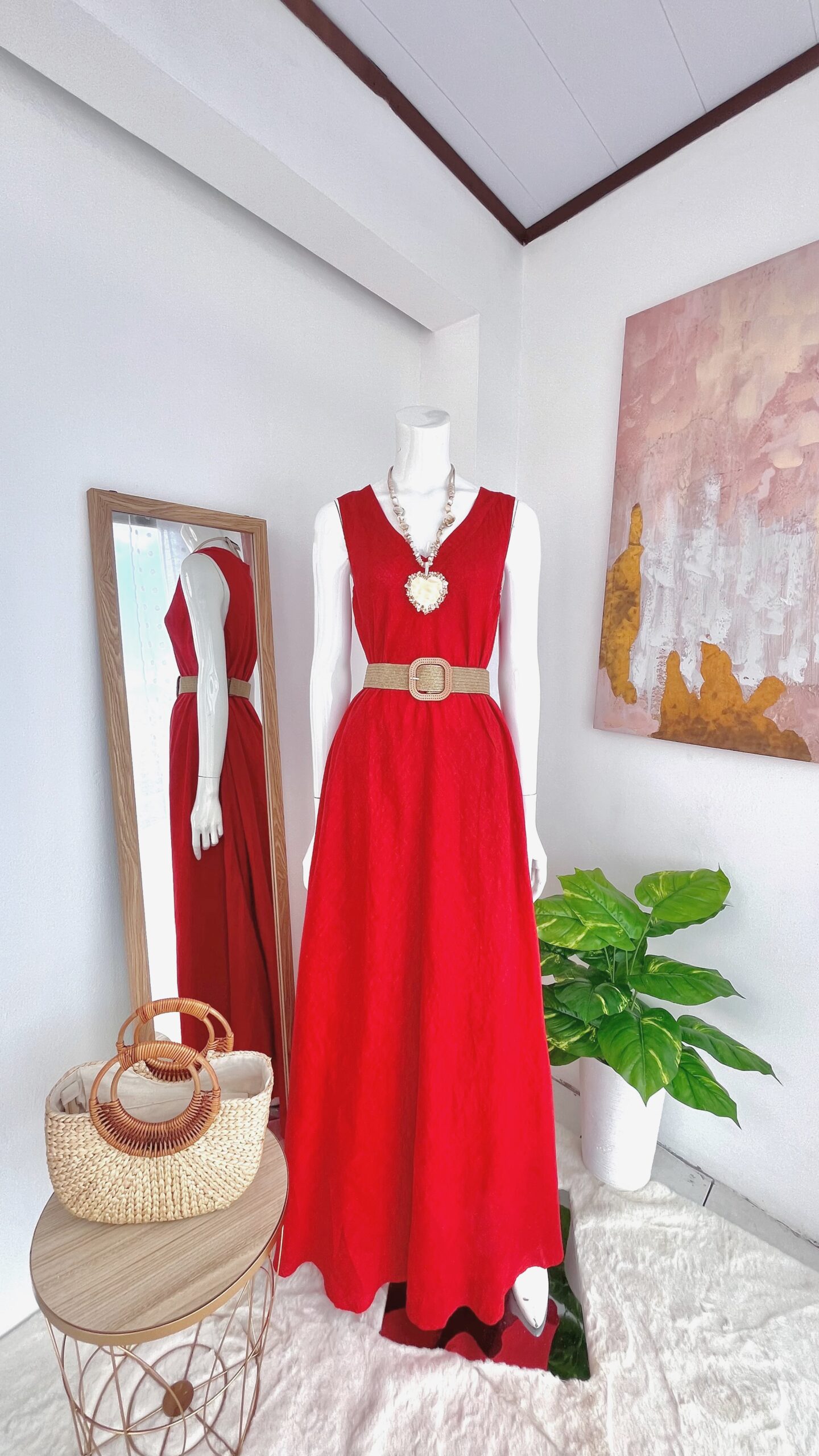 Vestido Largo Rojo de Lino Italiano - Imagen 2