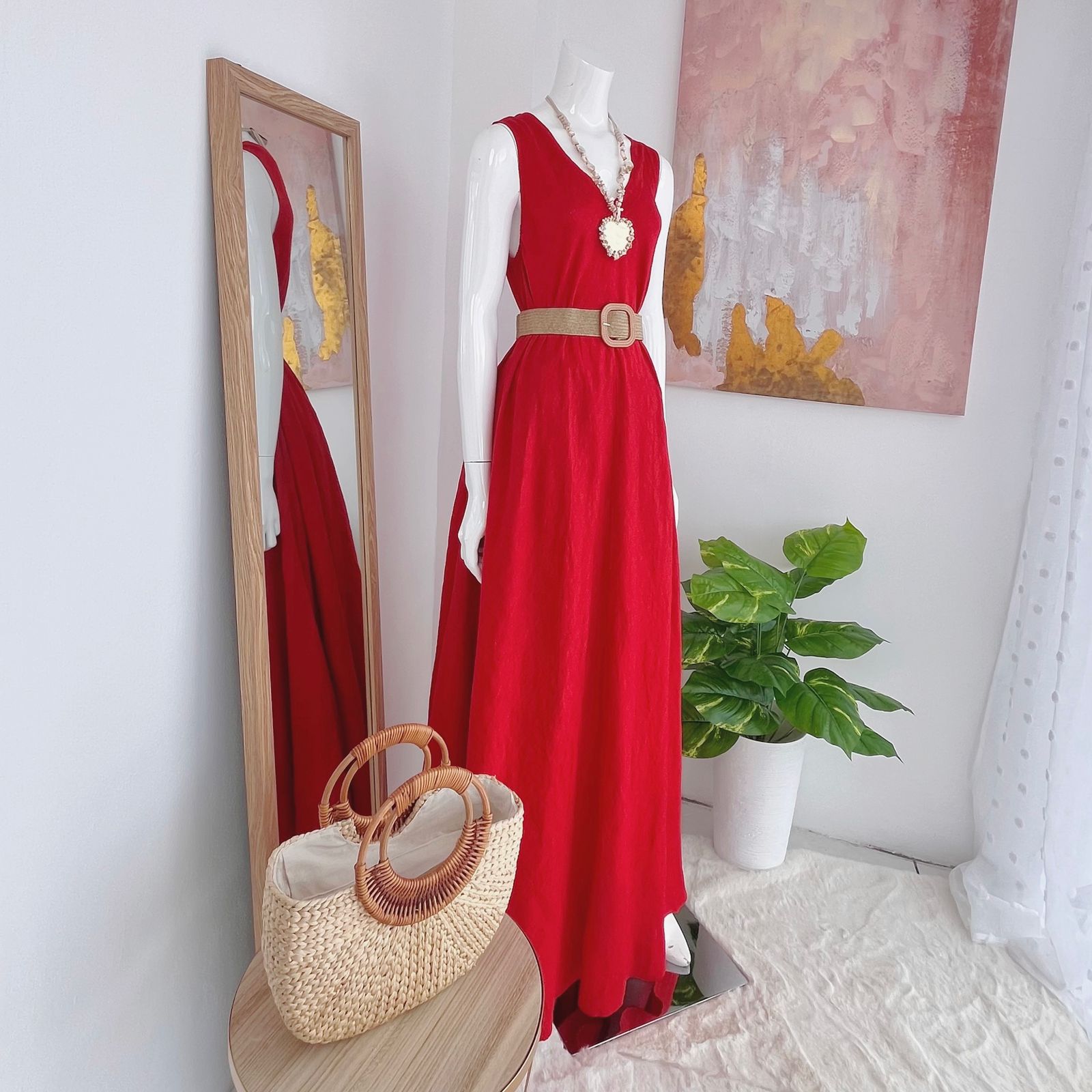 Vestido Largo Rojo de Lino Italiano