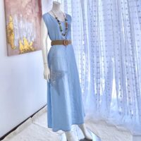 Vestido de Lino Italiano Celeste con Estrella en Lentejuelas