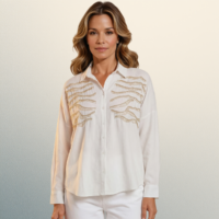Blusa Ivory elegante con aplicaciones brillantes – Talla única