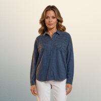 Blusa elegante azul con aplicaciones brillantes – Talla única