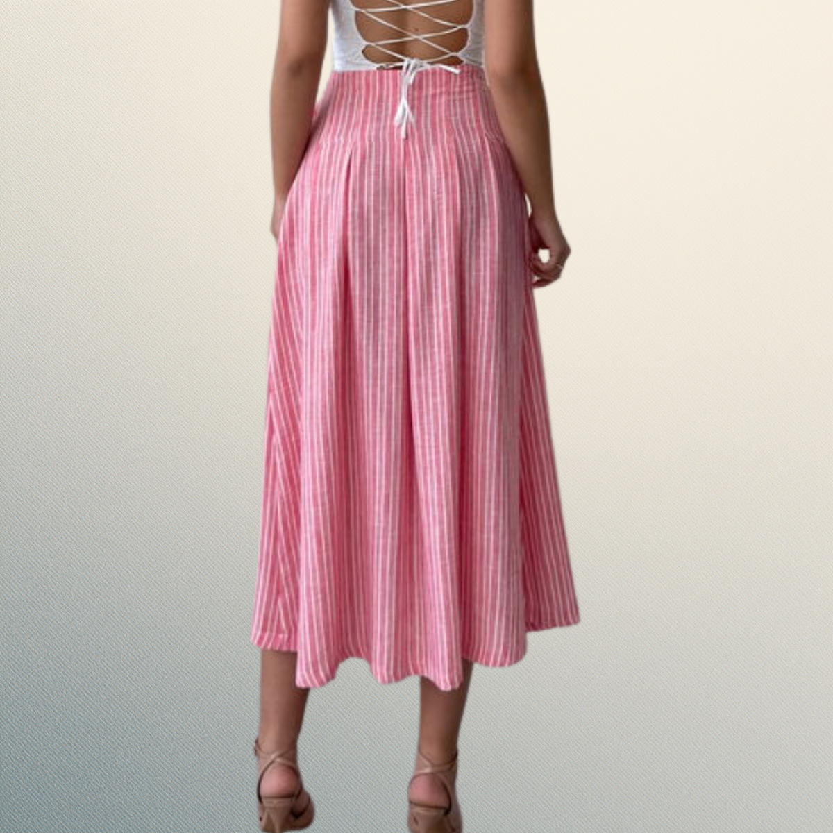 Falda de algodón para mujer estilo midi con diseño a rayas - Imagen 2