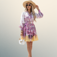 Vestido corto estampado para mujer con cinturón