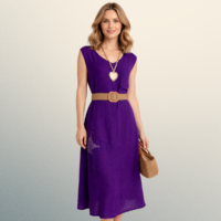 Vestido de lino italiano morado con detalles artesanales – Talla única