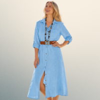 Vestido camisero de lino italiano Celeste