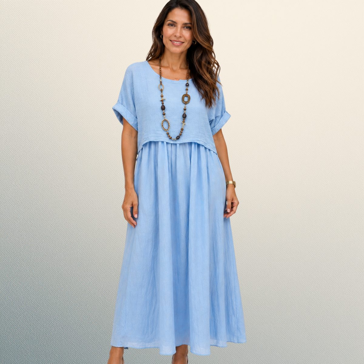 Vestido Midi Celeste de Algodón Italiano