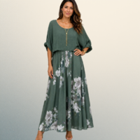 Vestido Midi Verde de Algodón Italiano con Estampado Floral